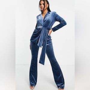 ASOS DESIGN velvet suit kickflare pants and blazer in blue